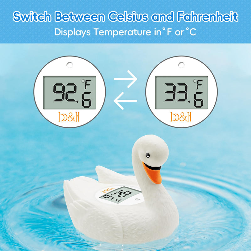 b&h Baby Bath Thermometer, White Swan Shaped Baby Safe Floating Bath Thermometer - Easy to Read Screen - Reliable Temperature Readings