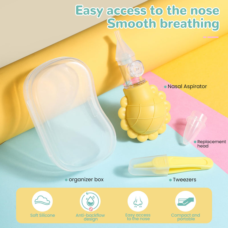 Nasal Aspirator for Baby, Nose Sucker for Baby, Cleanable and Reusable, BPA-Free Silicone, with 2 Silicone Tips, A Clip, and Organizer