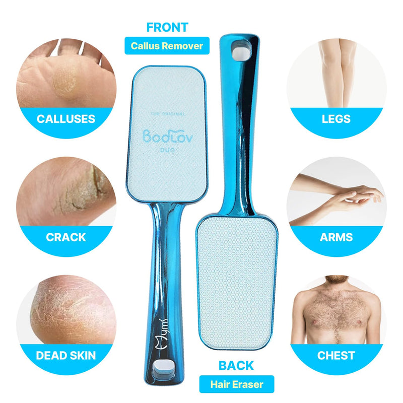 BODLOV Duo, Callus Removal and Hair Erase in ONE, Nano Glass, Foot File, Wet and Dry Skin, Skin Painless and Safety, Water Washing, Ergonomic Design, Hygiene to USE, Dual Care, Exfoliation, 2 in 1