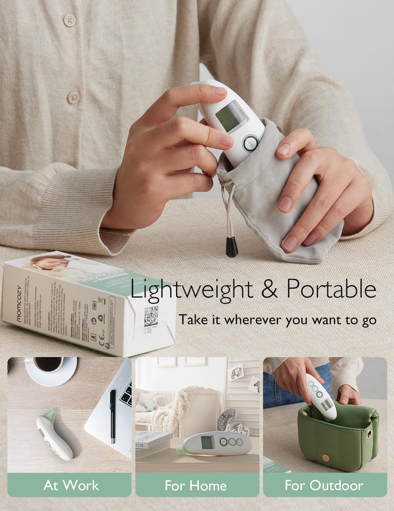 [Australia] - Momcozy Non-Contact Forehead and Ear Thermometer, Digital Infrared Thermometer for Adults and Children, with Child Mode, Fever Alarm Function, Mute and Memory Functions, Fast and Accurate Measurement Green 