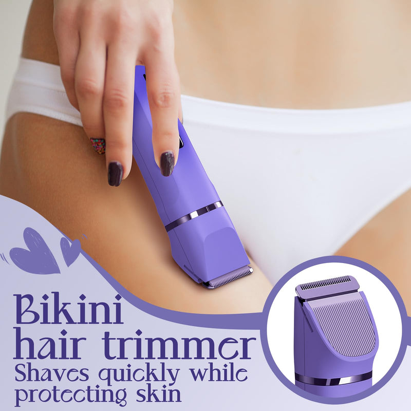 Electric Razors for Women - IPX7 Waterproof Pubic Hair Remover for Shower & Travel, 3-in-1 Bikini Trimmer with Body/Round/Curved Heads, Hypoallergenic Foil & Ceramic Blades, Self-Care Gifts for Her