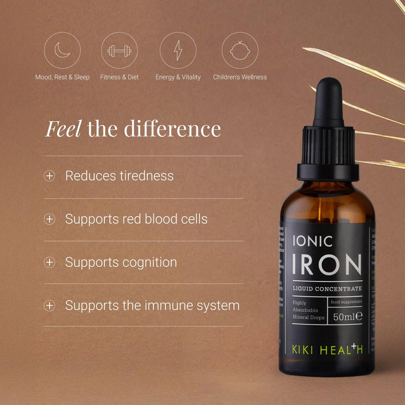 KIKI Health - Ionic Iron Liquid High Concentration Drops - 14mg Iron per Serving - 100% Natural Minerals for Optimal Mineral Balance - 50 millilitres