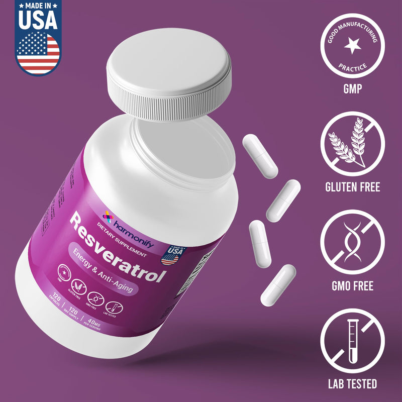 Resveratrol Supplement Sourced from Japanese Knotweed,120 Capsules, 400 mg Equivalent, 120 Day Supply, Gluten Free