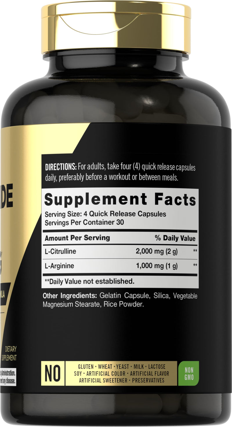 [Australia] - Carlyle Nitric Oxide Supplement 3000mg | 120 Capsules | Pre Workout with L-Arginine & L-Citrulline | Non-GMO, Gluten Free 