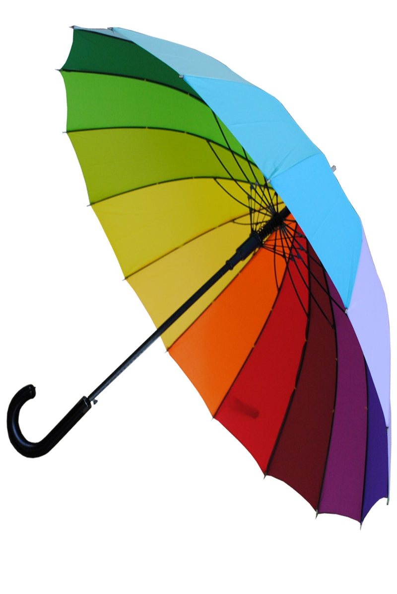 16 Rib - Extra Strong - Windproof Strong Rainbow Umbrella - Automatic | Triple Layer Reinforced Frame with Fiberglass - Heavy Duty - Large Straight Auto Umbrella - Bright Multicolored Canopy