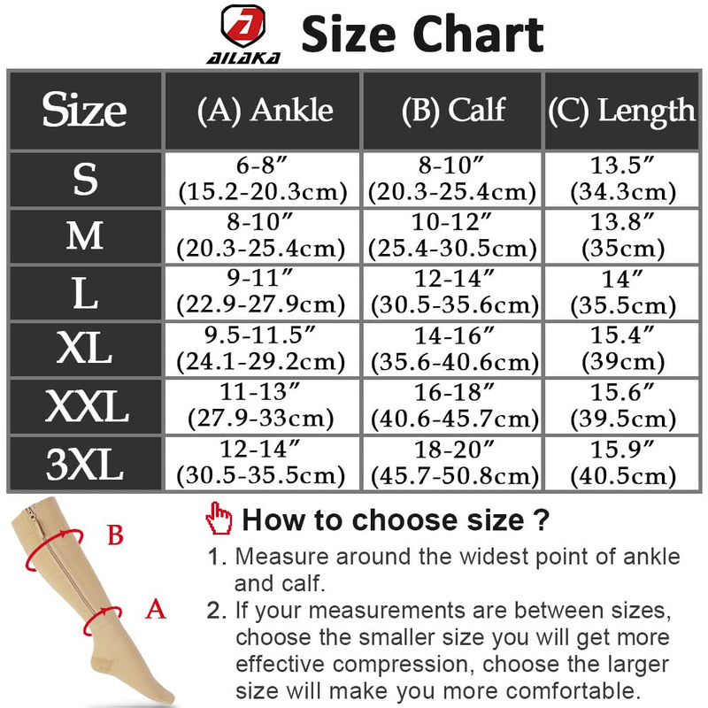 [Australia] - Ailaka Zipper Compression Socks Medical, 15-20 mmHg Knee High Compression Socks for Men Women, Close Toe Support Socks for Varicose Veins, Edema, Recovery, Pregnant, Nurse(Beige, X-Large) X-Large (1 Pair) Beige 