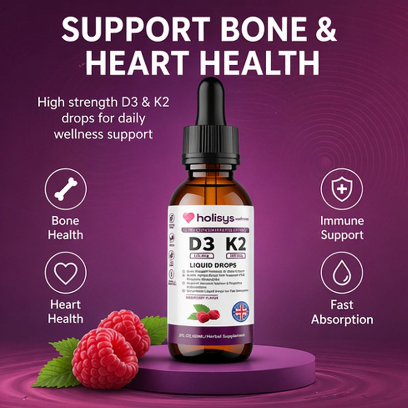 Holisys Vitamin D3 + K2 Liquid Drops – Liquid Vitamin Ingredient Formula – 60 ml
