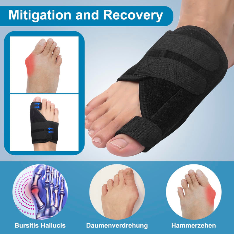 [Australia] - Hallux Valgus Correction Splint for Relieving Big Toe Pain and Aligning the Toes Hallux Valgus Bandage for Men and Women Protecting the Big Toe (Black, Right) Black 