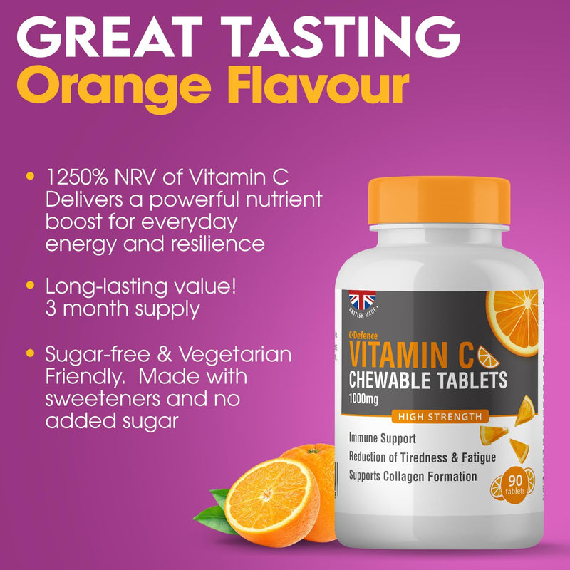 Vitamin C 1000mg Chewable 90 x 2, Supports Immune Health and Helps Fight Colds - Helps Reduce Tiredness and Fatigue 90 count (Pack of 2)