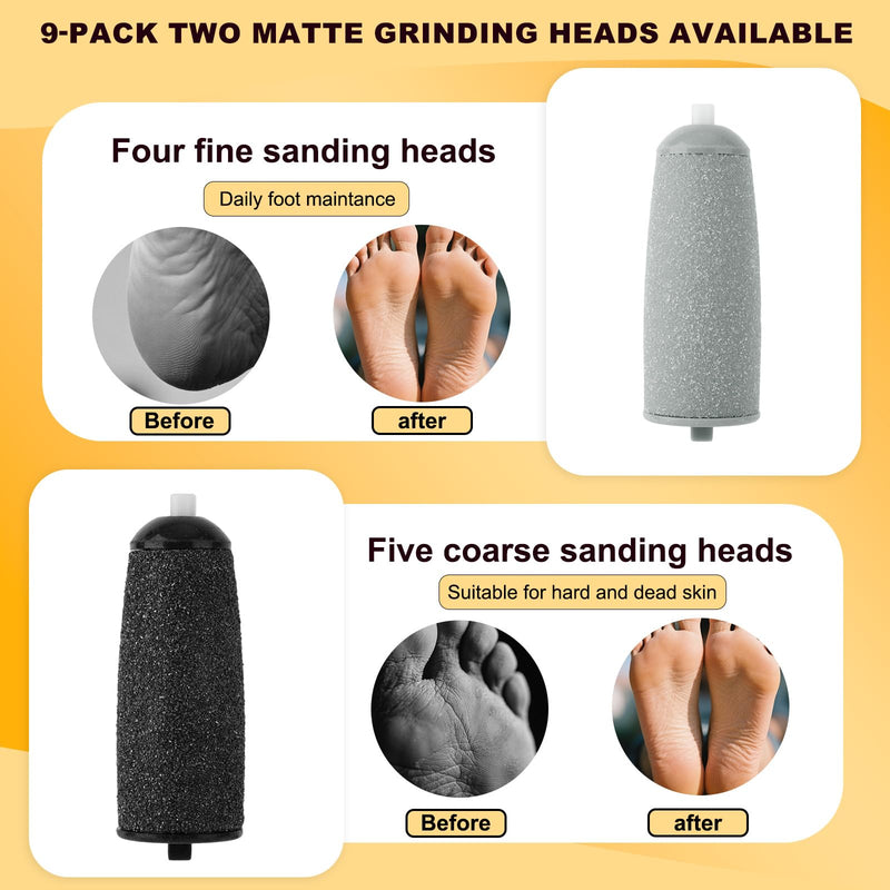 [Australia] - 9pcs Pedicure Replacement Rolls Heads, 5 Coarse Sand Grinding & 4 Regular Sand Grinding Foot File Roller Wand Heads Callus Remover Durable Pedicure Tool Refills for Toenail Polish 