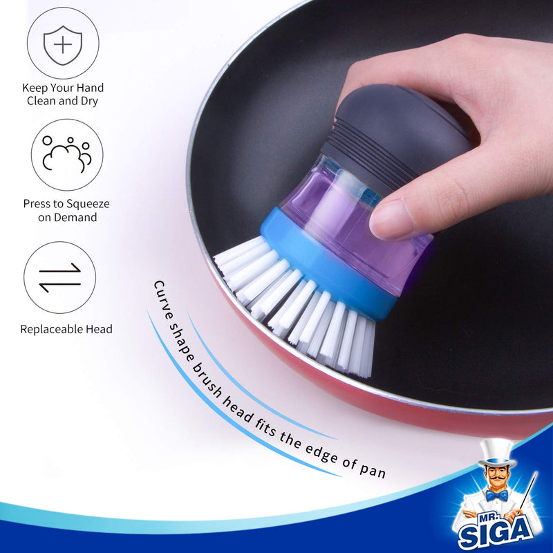 [Australia] - MR.SIGA Soap Dispensing Palm Brush Storage Set, Kitchen Brush with Holder for Pot Pan Sink Cleaning, 1 Set Navy 