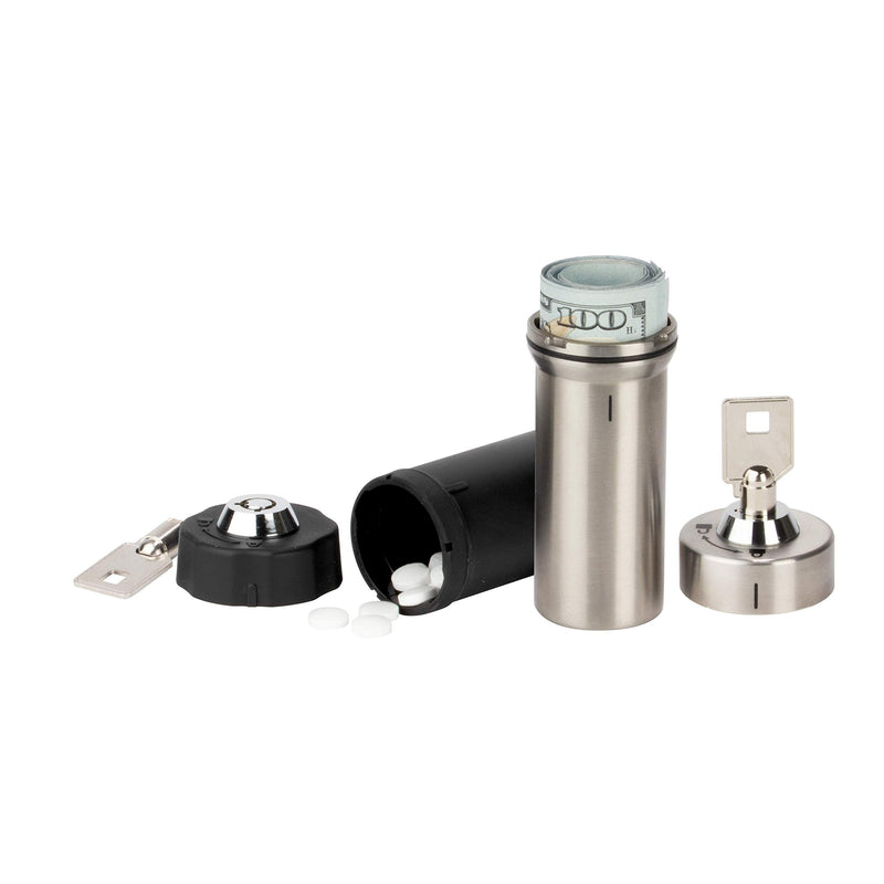 Ezy Dose Pill Box and Medicine, Vitamin Container, Safe for Money & Travel Items, Stainless Steel, 2 Keys with Lock Silver Large