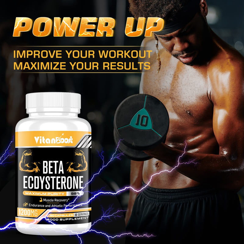 Beta Ecdysterone Supplement 1200mg | Increases Lean Muscle Mass, Exercise Performance, Strength and Protein Synthesis, 98% Maximum Purity Formulated for Enhanced Absorption (60 Count (Pack of 1)) 60 count (Pack of 1)