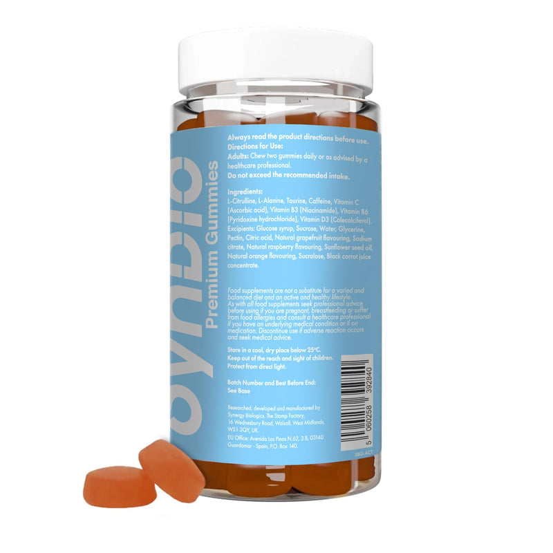 Active Gummies | Energy, Focus & Endurance Support with L-Citrulline, Taurine, Caffeine, Vitamin B6 & B3 | Gelatin Free, Vegetarian, Halal | 60 Grapefruit Flavour Gummies
