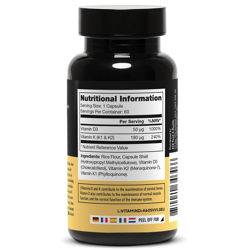 LEGION Vitamin D+K Natural & Effective Formulation - Vitamin D3, K2 & K for Immunity Boost - K1, K2 & D3 Vitamin Supplement to Boost Bone Density & Health - K2 & K1 for Heart Support (60 Capsules)