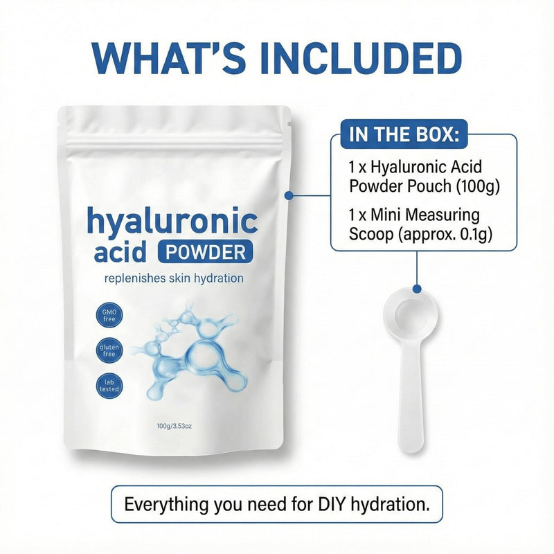 DEJIN Hydrating Hyaluronic Acid Powder for Daily Skincare, 100g - Low Molecular Weight, Water Soluble for Skin Moisture & DIY Facial Serum