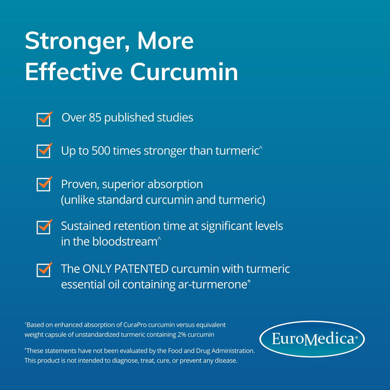 [Australia] - Euromedica CuraPro 375mg - 60 Softgels - High Potency Turmeric Curcumin Supplement - Clinically-Studied Liver, Brain & Immune Support - 60 Servings 1 