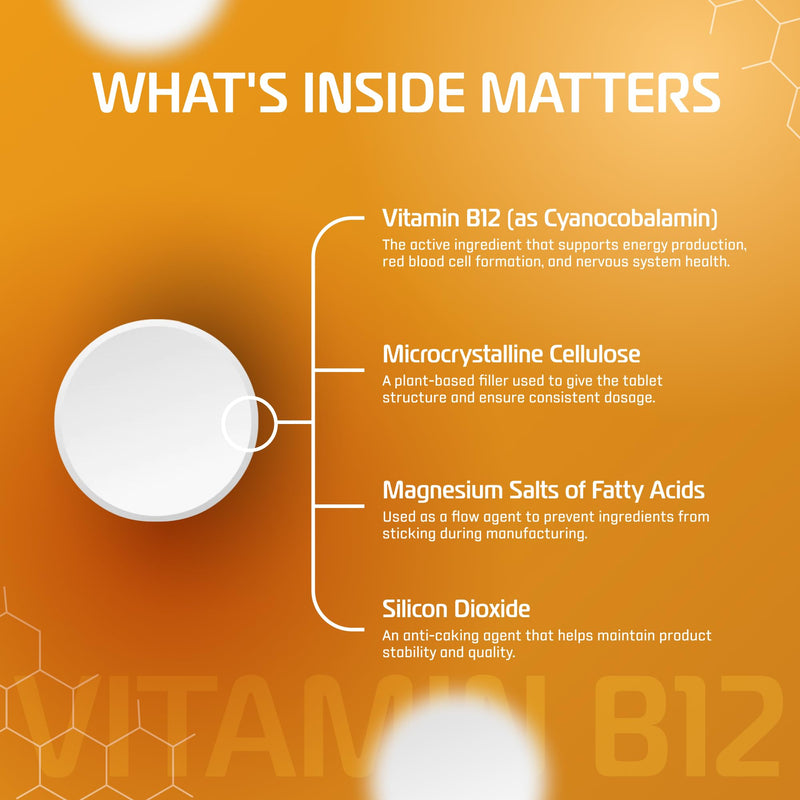 Vitamin B12 1000 mcg - 100 Tablets, Cyanocobalamin, High Potency | High-potency cyanocobalamin supports energy production, metabolism, healthy red blood cells & nervous system function.