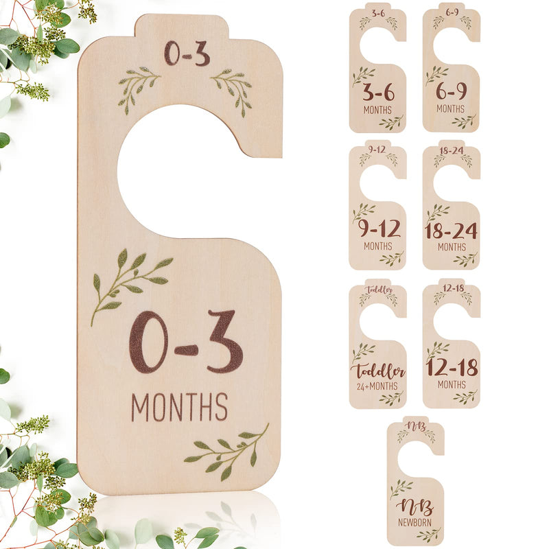 Baby Closet Dividers for Clothes Organizer - Set of 8 Beautiful Wooden Double-Sided Baby Clothes Size Hanger Organizer from Newborn to 24 Months for Boho Nursery Decor