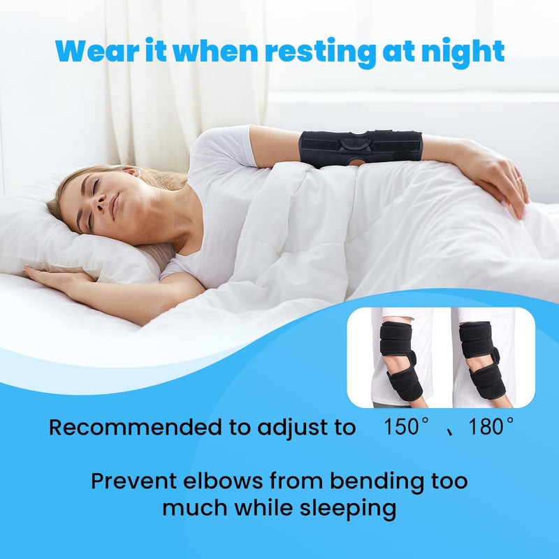 [Australia] - Cubital Tunnel Syndrome Elbow Brace, Ulnar Nerve Entrapment Splint, Elbow Immobilizer for Night Sleeping and Day Working, 4 Angles Adjustable, Fit Women & Men, Right & Left Arm - M Black 