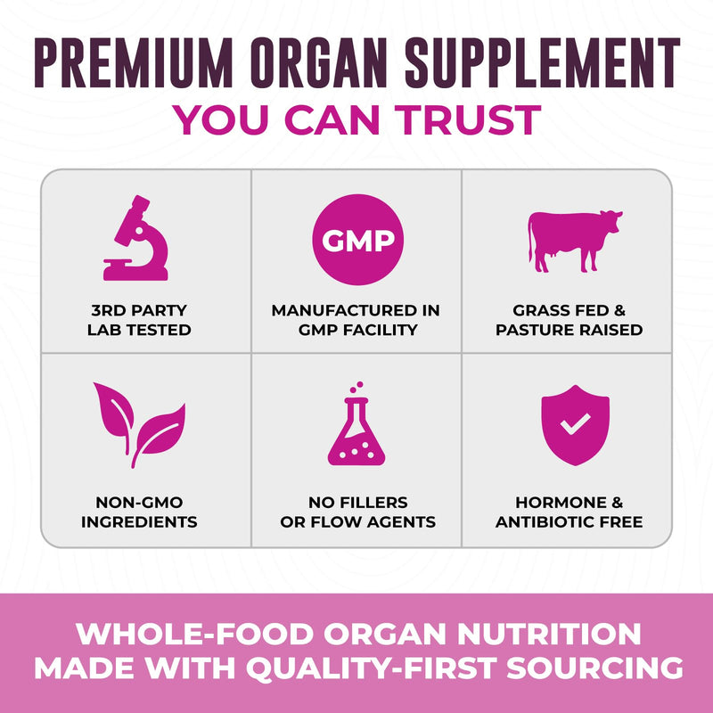 Beef Organ Supplement for Women, 120 Capsules | Beef Liver, Kidney, Heart and Uterus Tissue - Supports Women's Energy & Health - Grass Fed, Pasture Raised, 3rd Party Tested
