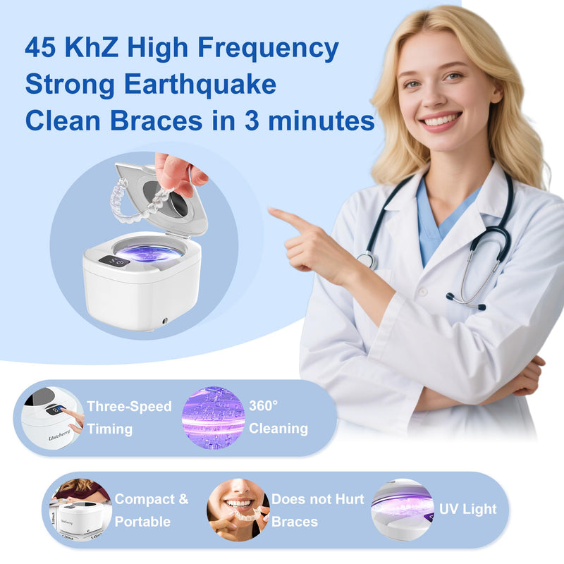[Australia] - Ultrasonic Retainer Cleaner Machine - 45kHz for Dentures, Mouth Guards, Aligners, Dental Trays White 