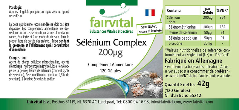 [Australia] - Fairvital | Selenium complex 200µg - 120 capsules - organic and inorganic selenium - selenium methionine, selenium yeast and sodium selenite - 100% vegan - quality tested and high dosage - Made in Germany 