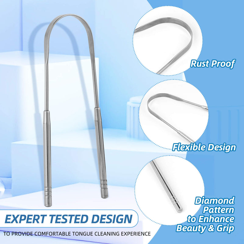 [Australia] - 6 Pack Tongue Scraper - Reusable & Easy to Clean Tongue Scrubber with Travel Case for Adults & Kids - Medical-Grade 100% Stainless Steel Tongue Cleaner for Fresh Breath & Oral Care Silver 6 Pack 