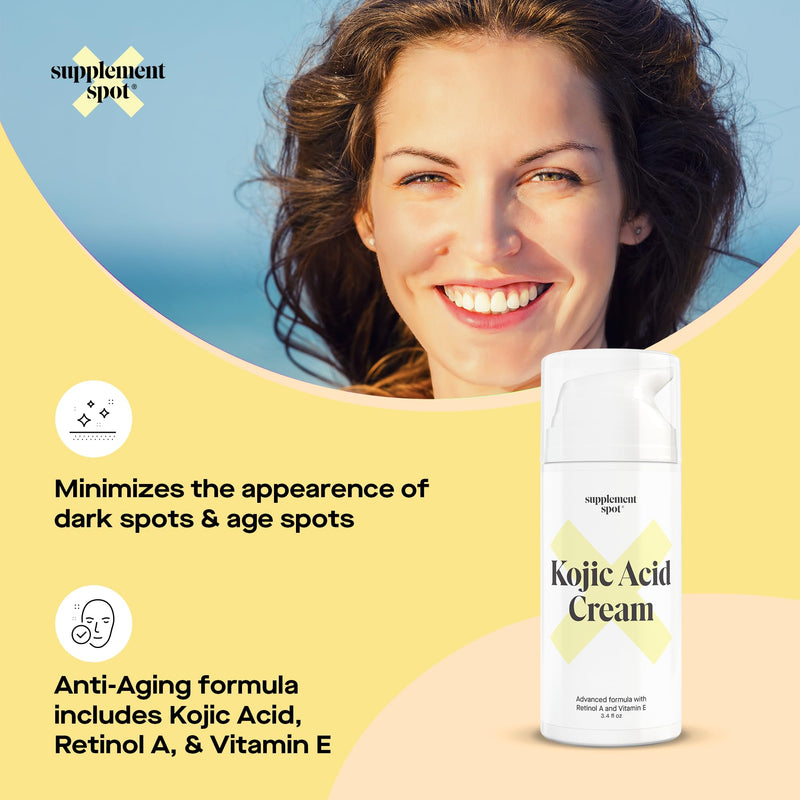 Kojic Acid Cream for Dark Spots, Retinol A & Vitamin E Dark Spot Treatment for Women - Anti-Aging & Even Skin Tone – Natural Kojic Acid Face Cream for Women, 3.4 Oz 3.4 Ounce (Pack of 1)