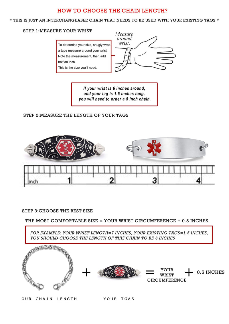 [Australia] - LinnaLove Stainless Steel Interchangeable Chain for Medical Alert id Bracelets for Women and Men Crub 6 Inches 