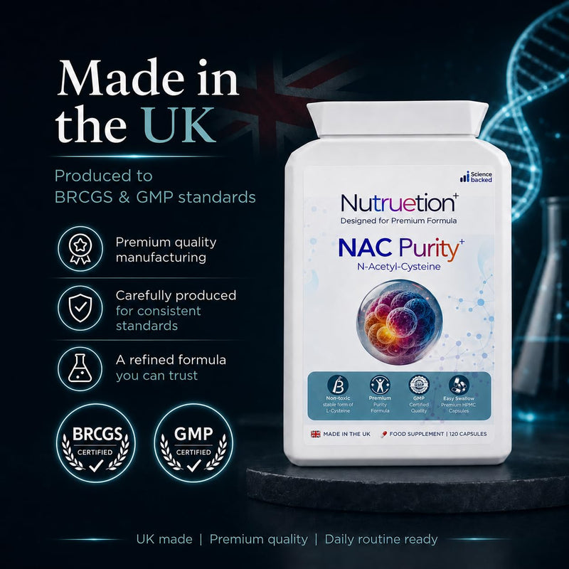 NAC 600mg Capsules | N-Acetyl Cysteine Supplement | 120 Vegan Capsules | Refined Clean Formula | No Maltodextrin | UK Made to GMP & BRCGS Standards