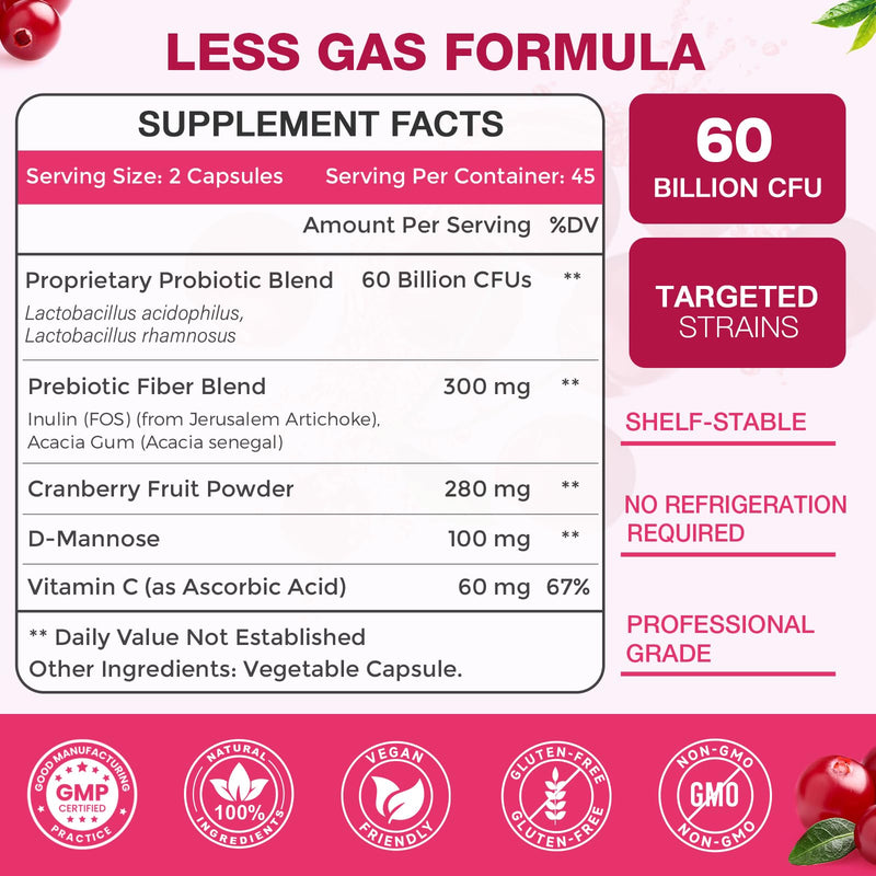 ZEBORA Vaginal Probiotics for Women with Cranberry, 90 Vegan Capsules | With Organic Prebiotics, D-Mannose, and Vitamin C, Supports Urinary Tract Health, Vaginal pH, and Gut Health, Gluten Free 90 Count (Pack of 1)