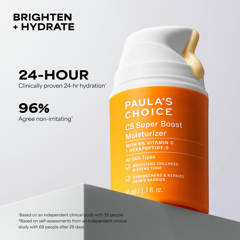 Paula's Choice C5 Super Boost Face Moisturizer with 5% Vitamin C | Daily Face Lotion with Squalane for Discoloration, Uneven Tone, Fine Lines & Breakout-Prone Skin, Fragrance-Free 1.7 Fl Oz (Pack of 1)