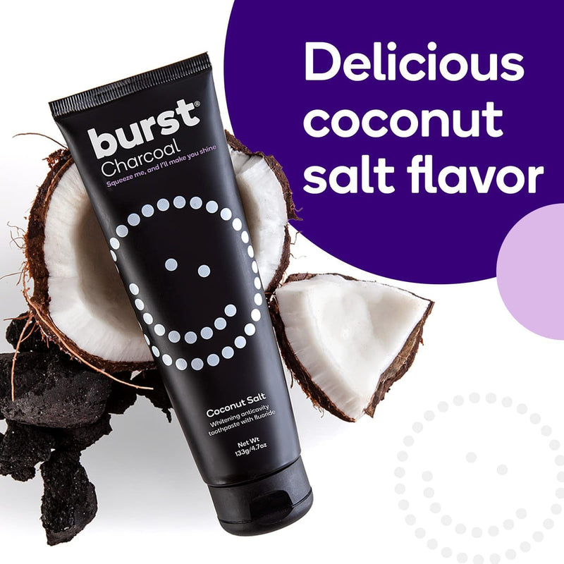 BURST Charcoal Whitening Toothpaste for Adults (4.7oz/2 Pack) | for Sensitive Teeth with Cavity Fighting Fluoride & Xylitol | Vegan | Gluten & SLS Free | Coconut Salt Charcoal: Coconut Salt 2 Pack