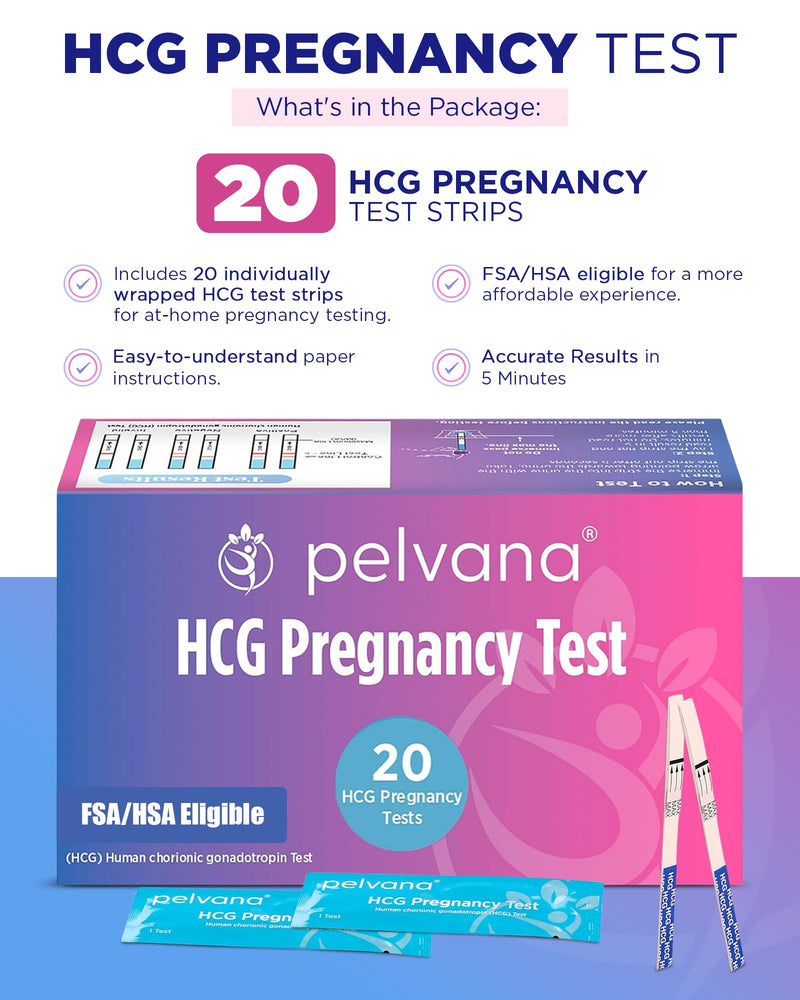 Pelvana Pregnancy Test Strips Easy at-Home Bulk Pregnancy Kit (20 Tests) | Value Pack Ideal for Women Trying to Conceive Naturally & Needing to Test Often, 20 HCG Pregnancy Tests, Results in 5 Minutes Pregnancy Tests - 20 HCG