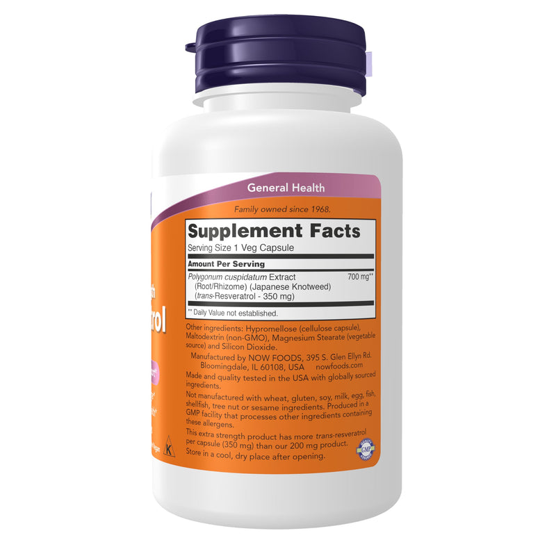 NOW Foods Supplements, Extra Strength Resveratrol 350mg, Natural Trans Resveratrol from 700 mg Japanese Knotweed Extract, 60 Veg Capsule, (Pack of 2) 60 Count (Pack of 2)