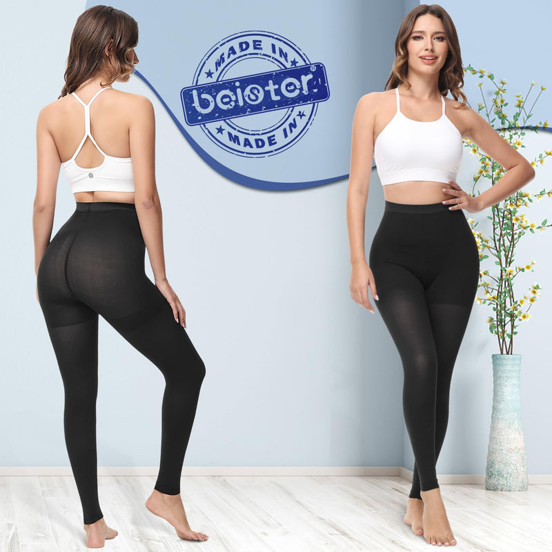 [Australia] - beister Medical compression stockings for women, long, 20-30 mmHg, support stockings for men, opaque toe-free compression trousers, class 2, solid support for varicose veins, edema, black M 