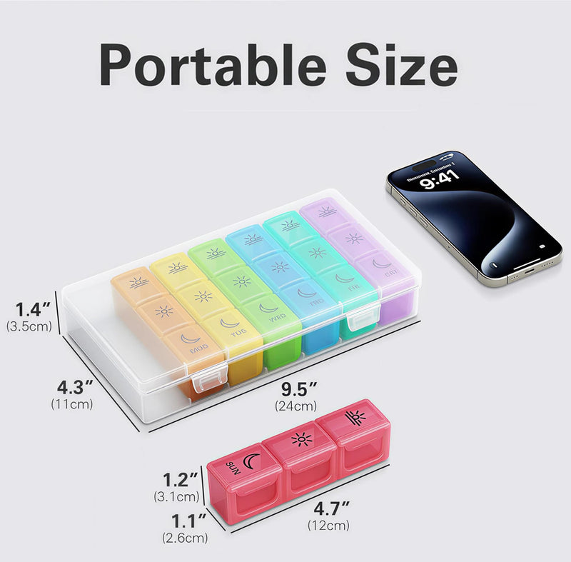 BUG HULL Pill Organizer 3 Times a Day, Weekly Pill Organizer 3 Times a Day, 7 Day Pill Box Cases Morning Noon Evening, Medicine Pill Organizer for Vitamin, Cod-Liver Oil, Supplements (Rainbow White) Rainbow White