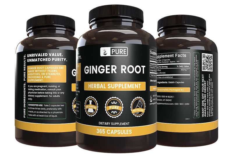 [Australia] - Pure Original Ingredients Ginger Root (365 Capsules) No Magnesium Or Rice Fillers, Always Pure, Lab Verified 365 Count (Pack of 1) 