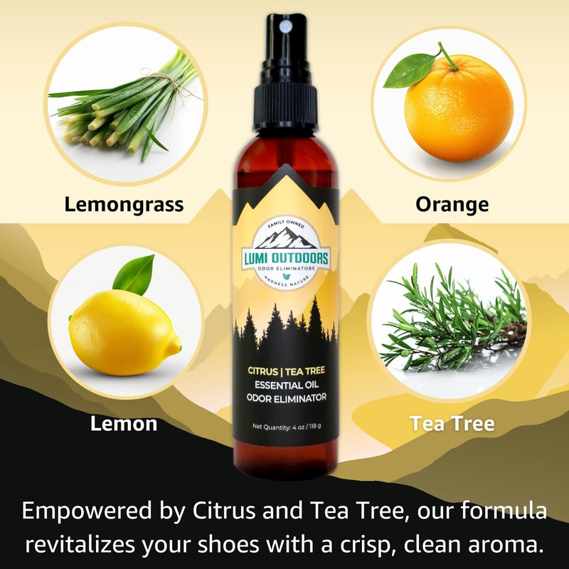 [Australia] - Lumi Outdoors Natural Shoe Deodorizer Spray 3 Pack Bundle - Lemon Eucalyptus, Citrus Tea Tree, Lavender Tea Tree 