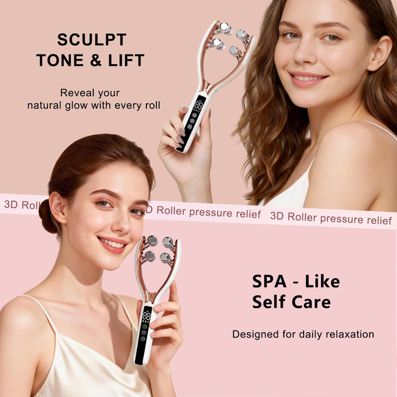 Wireless Facial Massager, 3D Roller Electric Facial Roller, Rechargeable V-Shape Sculpting & Puffiness Relief Tool, Face Roller Lymphatic Drainage for Home & Travel Use (Roller)