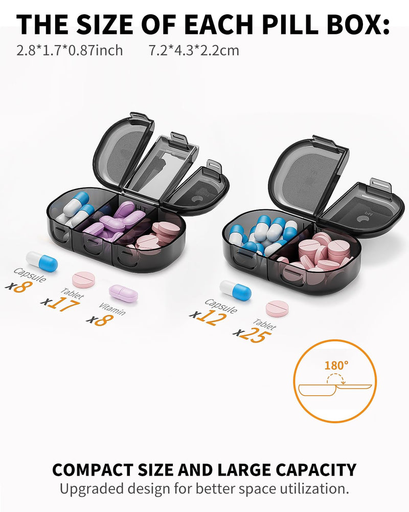 ONTERATE Weekly Pill Organizer 2 Times a Day, AM PM Pill Organizer 7 Days, Portable Pill Case 14 Days, Moisture Proof Large Pill Dispenser, Large Travel Pill Box for Vitamins Supplements (Black) Black