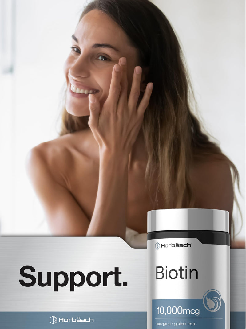 Horbäach Biotin 10000mcg | 180 Fast Dissolve Tablets | for Women & Men | Beauty Supplement | Vegetarian, Non-GMO, Gluten Free
