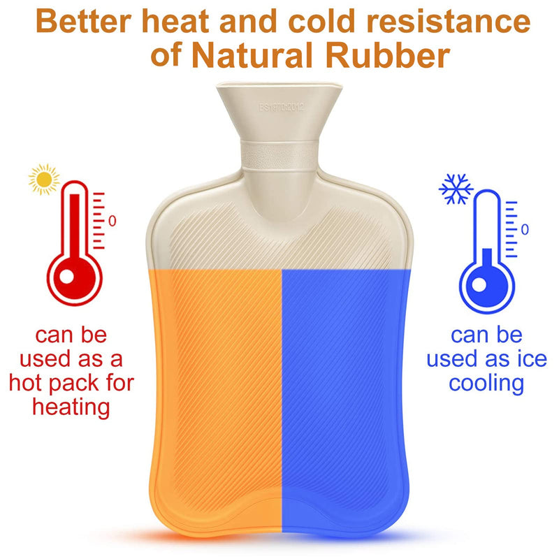 [Australia] - Homealexa hot water bottle with soft cover 2L, premium natural rubber, safe and durable hot water bottle for family A-White 