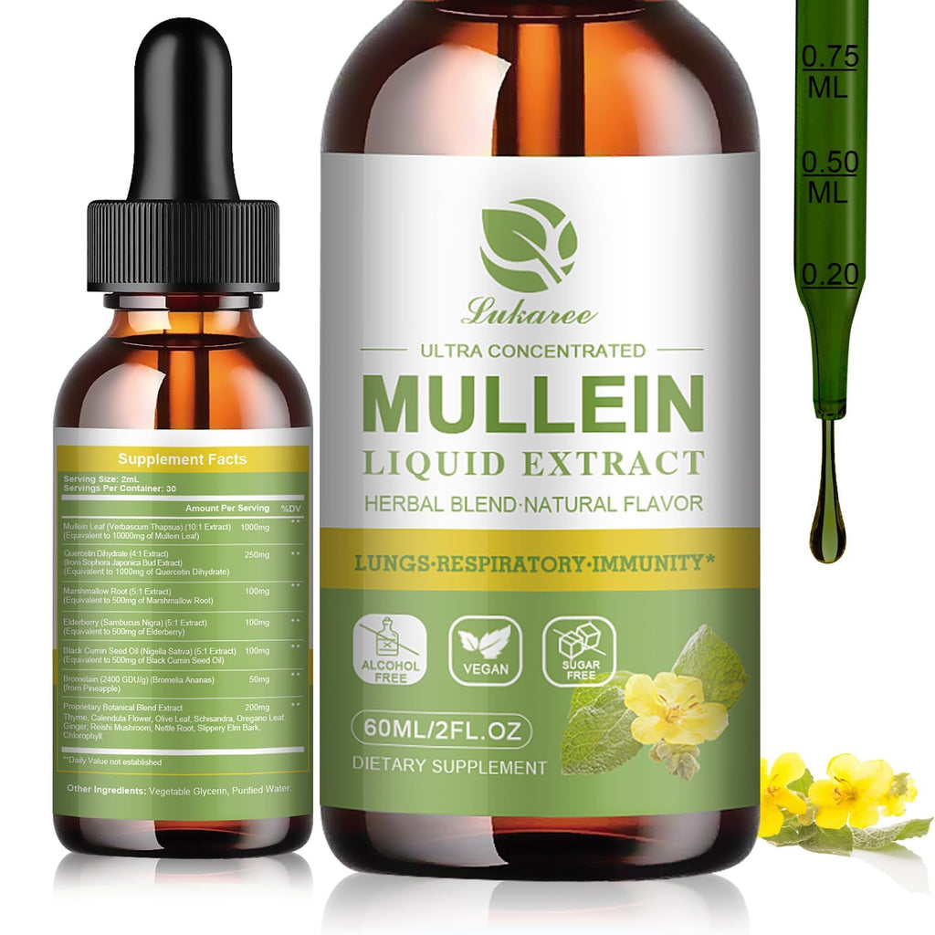 Mullein Drops for Lungs 300,000‬mg, Lung Detox & Cleanse, 16 in 1 Vegan Mullein Leaf Extract Tincture with Chlorophyll, Elderberry, etc, Natural Herbal Supplement for Respiratory, Immune, 30 Servings Natural Flavor 2 Fl Oz (Pack of 1)