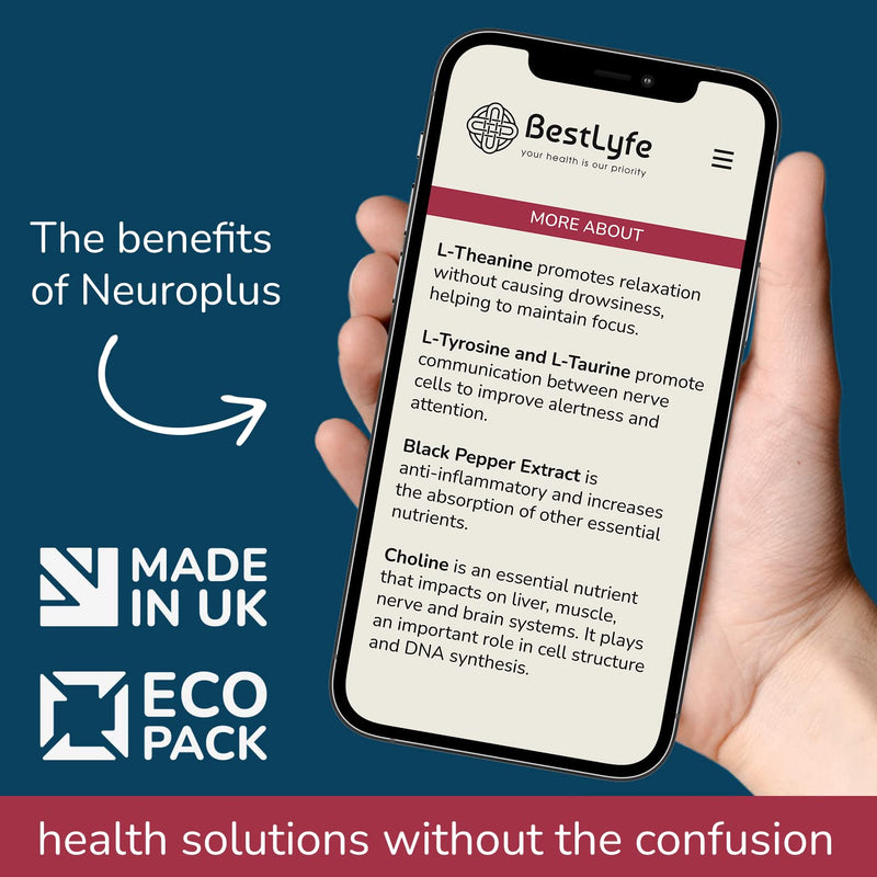 BestLyfe Neuroplus+ | 60 Vegan Caps | 13 Nootropic Ingredients | Brain Supplement and Function | Acetyl L Carnitine | Green Tea | Alpha Brain | Ginkgo Biloba | L-Theanine | Nootropics | Brainzyme