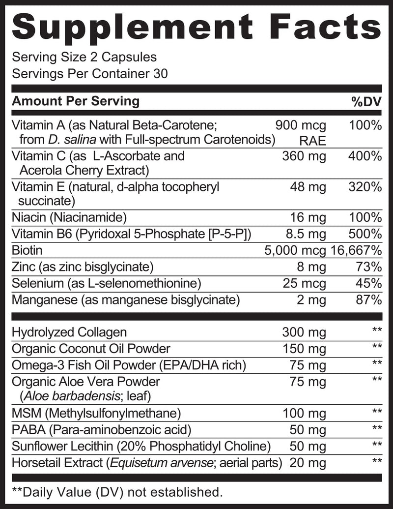 NATURELO Hair, Skin and Nails Vitamins - Biotin, Collagen - 60 Capsules | 5000 mcg, natural vitamin E, healthy skin, hair growth supplement for women and men Unflavored 60 Count (Pack of 1)