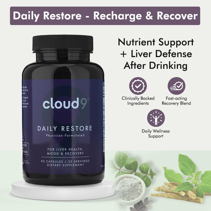 [Australia] - Cloud9 Daily Restore ‚Äì Liver Detox & Recovery Supplement with Milk Thistle, NAC & B-Vitamins ‚Äì Energy, Focus & Nutrient Support After Drinking ‚Äì 90 Capsules ‚Äì Made in USA 