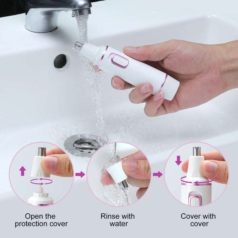 [Australia] - Nose Hair Trimmer Women, Nose Hair Trimmer Ear Hair Trimmer, 2 in 1 Professional Painless Nose and Facial Hair Trimmer, Dual Edge Blades, IPX7 Waterproof, Easy Cleaning White 