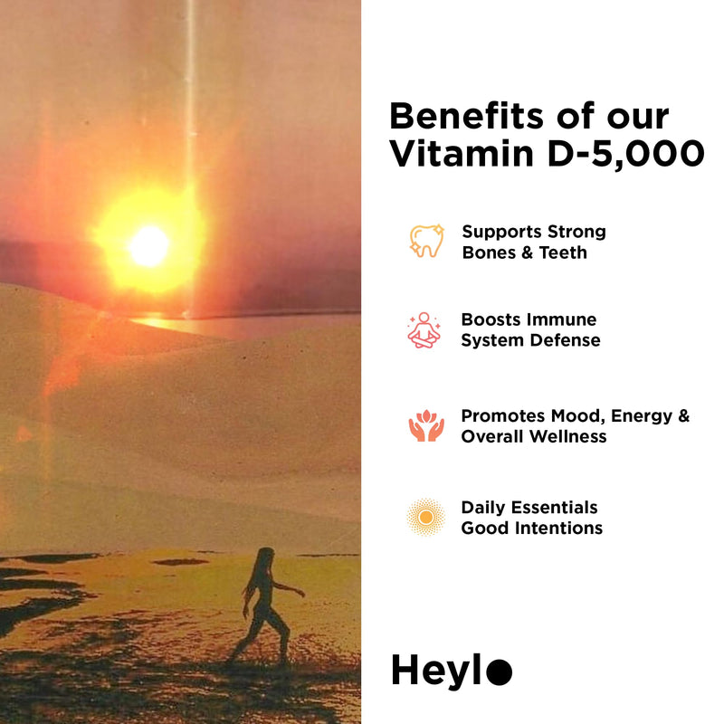 Heylo Vitamin D3 5000 IU (125 mcg) – High-Potency Vitamin D Supplement for Immune Support, Bone Strength & Mood – 60 Capsules (2-Month Supply) – Easy-to-Swallow, Non-GMO, Gluten-Free, Made in USA